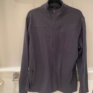 IBEX mens full zip dark blue merino wool top size L